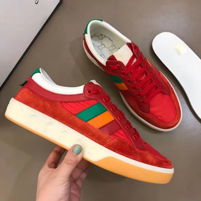 GUCCI MEN'S RED LEATHER AND NYLON SNEAKERS - GC62 - RepGod