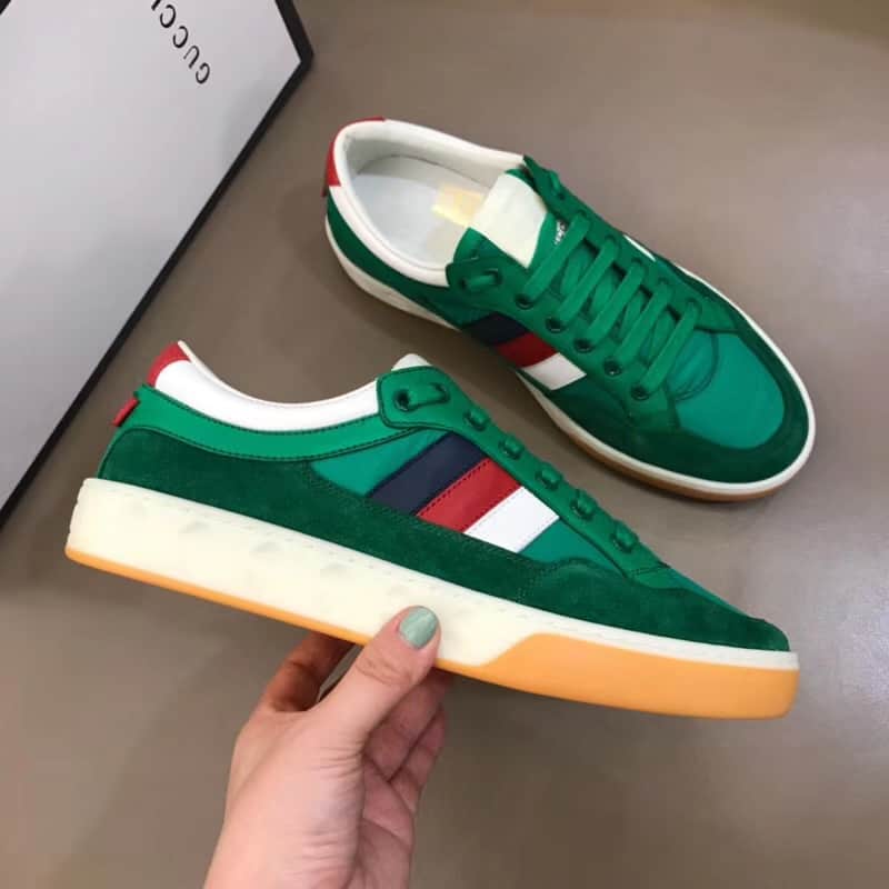 GUCCI MEN'S GREEN LEATHER AND NYLON SNEAKERS - GC61 - RepGod