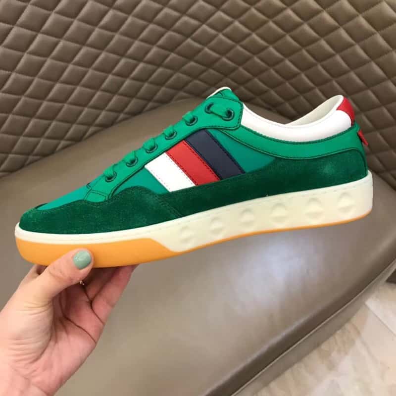 GUCCI MEN'S GREEN LEATHER AND NYLON SNEAKERS - GC61 - RepGod