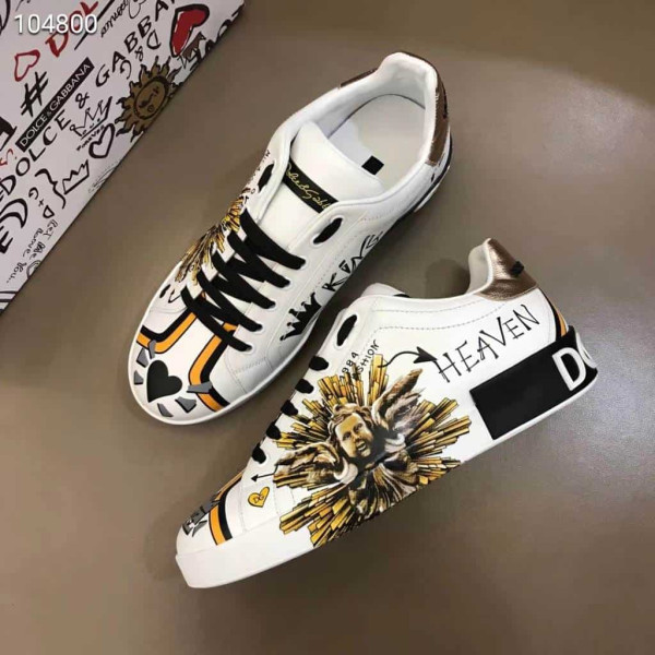 DOLCE & GABBANA PRINTED CALFSKIN PORTOFINO SNEAKERS - DG7