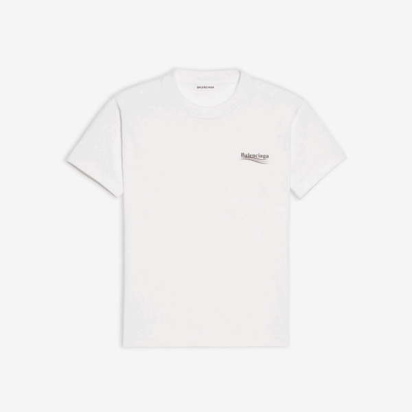 BALENCIAGA POLITICAL CAMPAIGN SMALL FIT T-SHIRT IN WHITE VINTAGE JERSEY - BB38