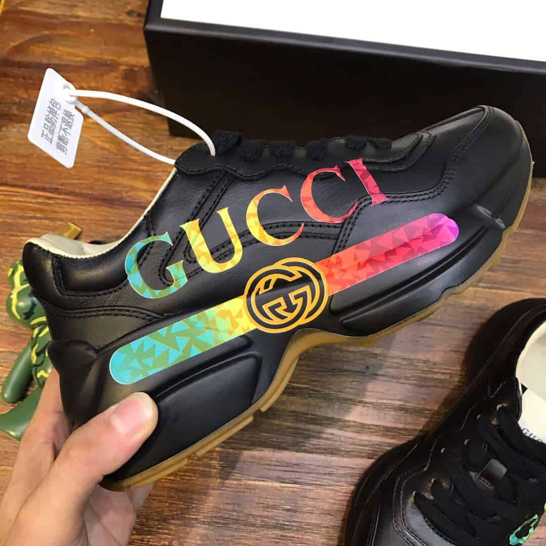 GUCCI RHYTON LEATHER SNEAKER WITH GUCCI LOGO - RepGod