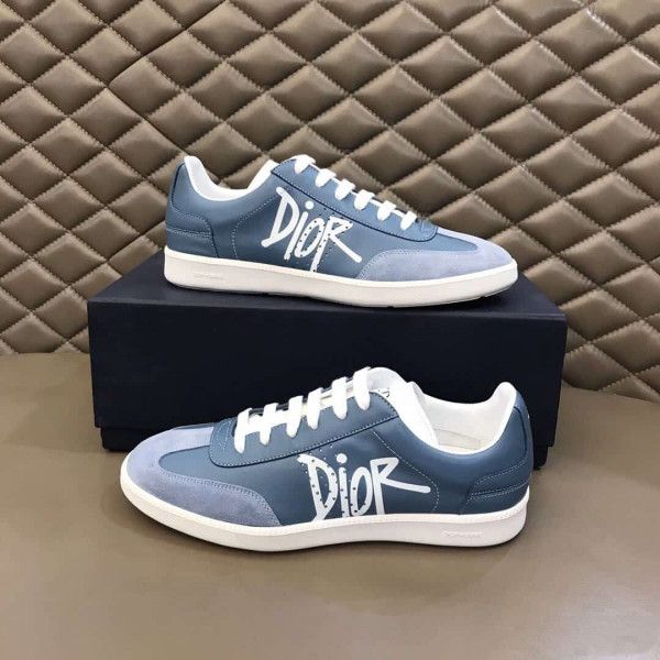 DIOR B01 SNEAKER BLUE SMOOTH CALFSKIN AND SUEDE WITH DIOR AND SHAWN SIGNATURE - CD57