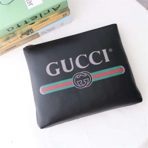 Gucci Large Clutch Purse Black Leather GG Logo Web - WGR035