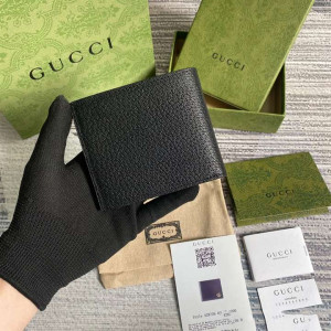 Gucci Men GG Marmont Leather Bi Fold Wallet Black Metal Free Tanned Leather Double G - WGR005