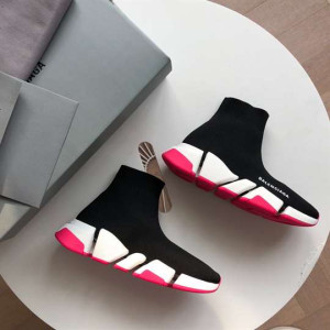 BALENCIAGA SPEED 2.0 SNEAKER IN BLACK, WHITE AND RED RECYCLED KNIT - BB144