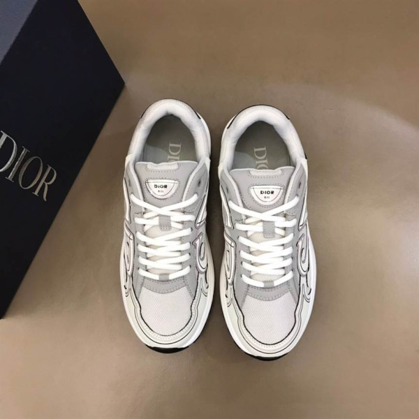 DIOR B30 SNEAKERS GRAY MESH AND WHITE TECHNICAL FABRIC - CD85