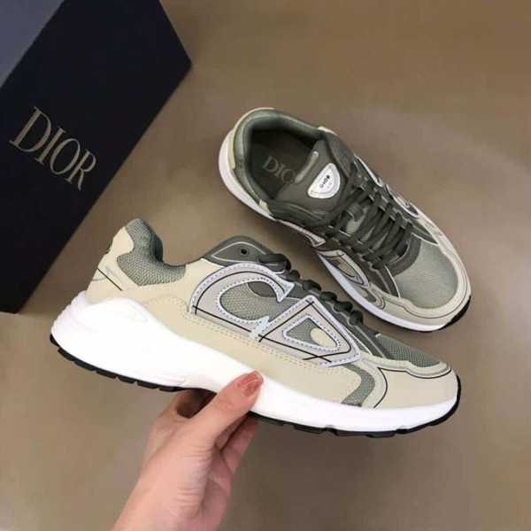 DIOR B30 SNEAKERS OLIVE MESH AND CREAM TECHNICAL FABRIC - CD86