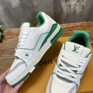 LOUIS VUITTON LV TRAINER SNEAKERS IN WHITE AND GREEN – LSVT355