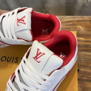 LOUIS VUITTON LV TRAINER SNEAKERS IN WHITE AND RED – LSVT354