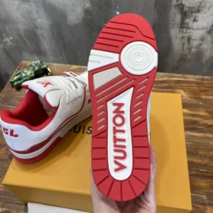 LOUIS VUITTON LV TRAINER SNEAKERS IN WHITE AND RED – LSVT354