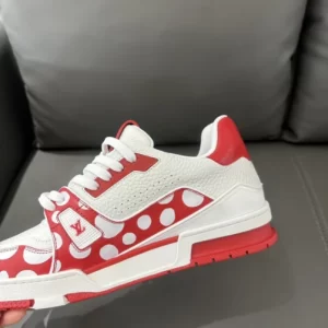 LOUIS VUITTON X YAYOI KUSAMA TRAINER CALF LEATHER SNEAKER IN RED AND WHITE – LSVT373