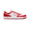 PRADA DOWNTOWN LEATHER SNEAKERS IN WHITE AND LACQUER RED- PRD012