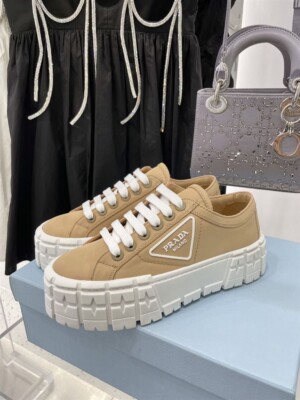 PRADA DOUBLE WHEEL RE-NYLON GABARDINE SNEAKERS BEIGE - PRD087