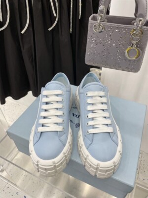 PRADA DOUBLE WHEEL RE-NYLON GABARDINE SNEAKERS LIGHT BLUE - PRD085