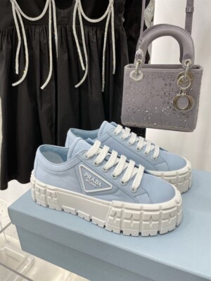 PRADA DOUBLE WHEEL RE-NYLON GABARDINE SNEAKERS LIGHT BLUE - PRD085