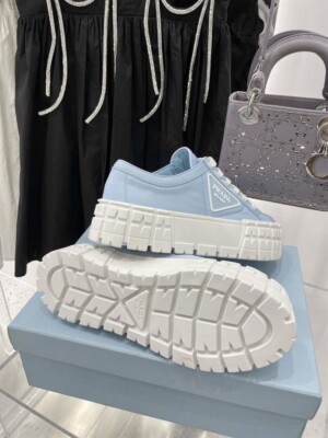 PRADA DOUBLE WHEEL RE-NYLON GABARDINE SNEAKERS LIGHT BLUE - PRD085