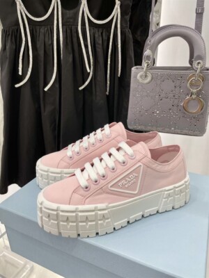 PRADA DOUBLE WHEEL RE-NYLON GABARDINE SNEAKERS PINK - PRD084