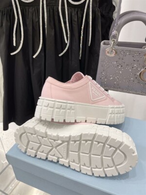 PRADA DOUBLE WHEEL RE-NYLON GABARDINE SNEAKERS PINK - PRD084