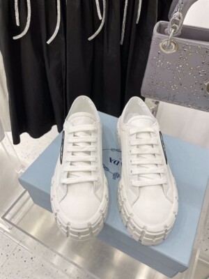 PRADA DOUBLE WHEEL RE-NYLON GABARDINE SNEAKERS WHITE - PRD083