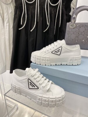 PRADA DOUBLE WHEEL RE-NYLON GABARDINE SNEAKERS WHITE - PRD083