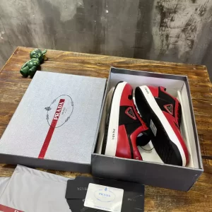 PRADA DOWNTOWN LEATHER SNEAKERS RED - PRD093