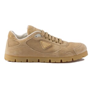 PRADA TRAIL FADED SUEDE SNEAKERS IN ECRU - PRD080