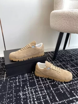 PRADA TRAIL FADED SUEDE SNEAKERS IN ECRU - PRD080