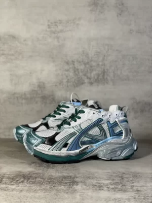 BALENCIAGA RUNNER SNEAKER IN WHITE, GREEN AND BLUE MESH AND NYLON - BB268