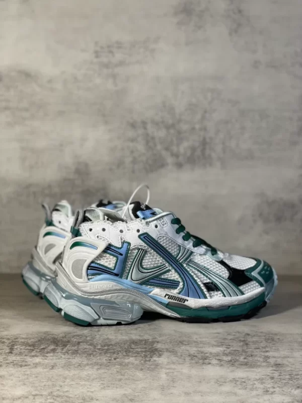 BALENCIAGA RUNNER SNEAKER IN WHITE, GREEN AND BLUE MESH AND NYLON - BB268