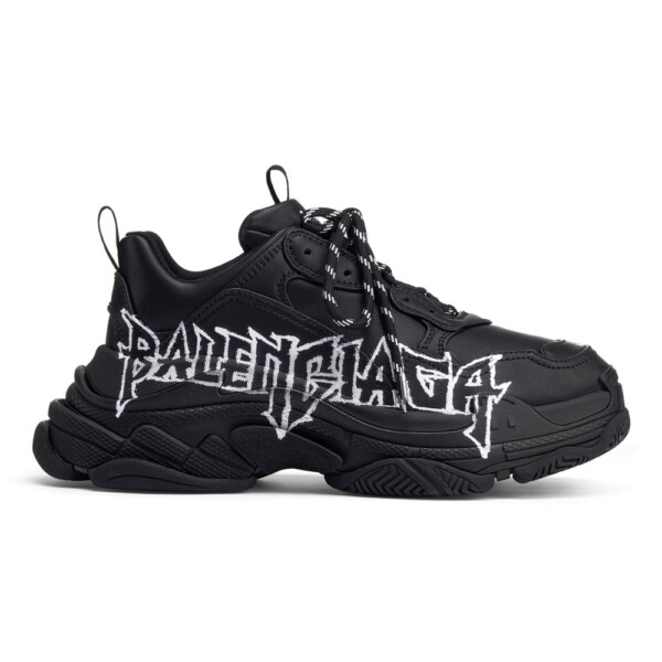 BALENCIAGA TRIPLE S SNEAKER IN BLACK AND WHITE DIY METAL ARTWORK PRINTED COWSKIN - BB270