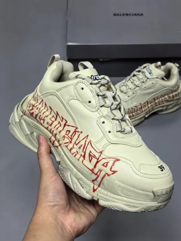 BALENCIAGA TRIPLE S SNEAKER IN WHITE, RED AND BLACK DIY METAL ARTWORK PRINTED COWSKIN - BB269