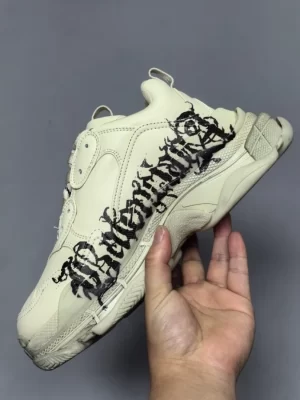 BALENCIAGA TRIPLE S SNEAKER IN WHITE, RED AND BLACK DIY METAL ARTWORK PRINTED COWSKIN - BB269