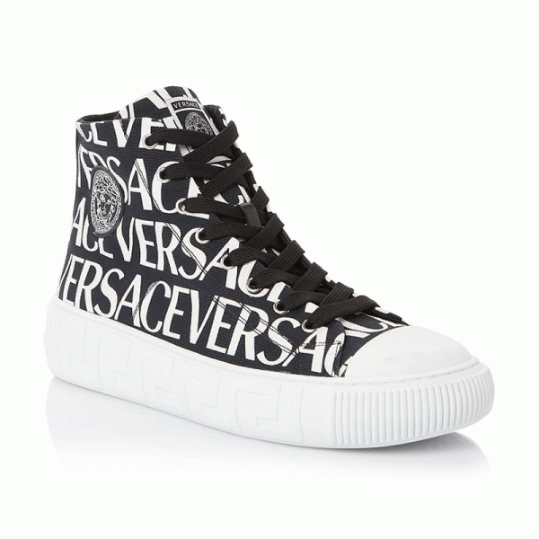 VERSACE LA GRECA LOGO PRINT HIGH TOP SNEAKER - VS66