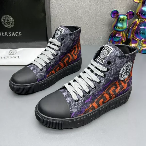 VERSACE SNAKESKIN EMBOSSED LEATHER HIGH TOP SNEAKERS - VS65