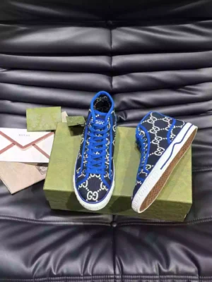 GUCCI TENNIS 1977 HIGH-TOP SHOES SNEAKERS IN BLACKBLUE - GC284