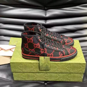 GUCCI TENNIS 1977 HIGH-TOP SHOES SNEAKERS IN BLACKRED - GC285
