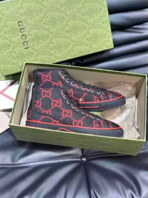 GUCCI TENNIS 1977 HIGH-TOP SHOES SNEAKERS IN BLACKRED - GC285