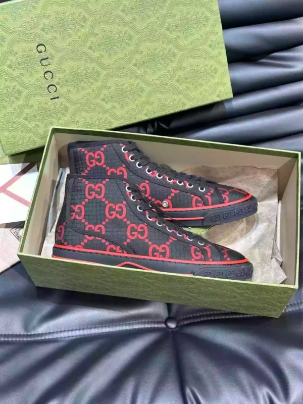 GUCCI TENNIS 1977 HIGH-TOP SHOES SNEAKERS IN BLACKRED - GC285