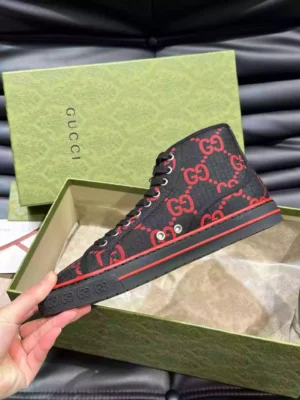 GUCCI TENNIS 1977 HIGH-TOP SHOES SNEAKERS IN BLACKRED - GC285