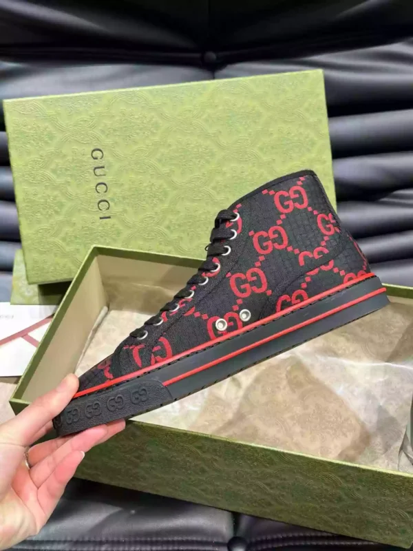 GUCCI TENNIS 1977 HIGH-TOP SHOES SNEAKERS IN BLACKRED - GC285