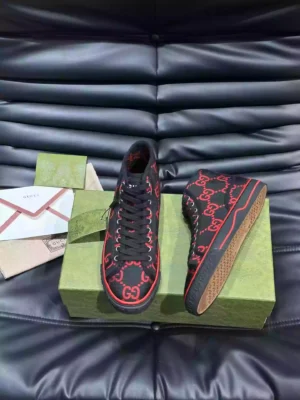 GUCCI TENNIS 1977 HIGH-TOP SHOES SNEAKERS IN BLACKRED - GC285