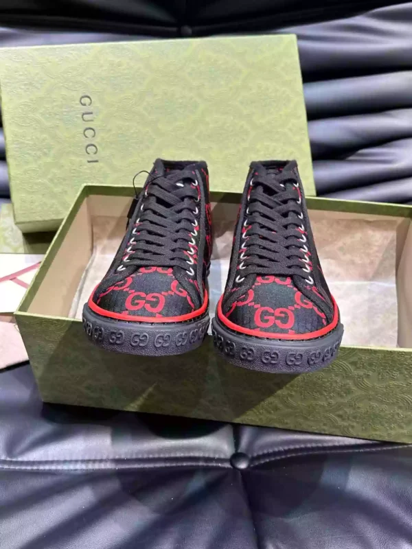 GUCCI TENNIS 1977 HIGH-TOP SHOES SNEAKERS IN BLACKRED - GC285