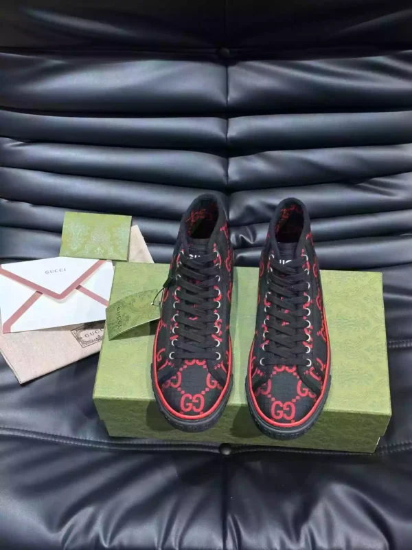 GUCCI TENNIS 1977 HIGH-TOP SHOES SNEAKERS IN BLACKRED - GC285
