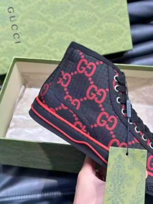 GUCCI TENNIS 1977 HIGH-TOP SHOES SNEAKERS IN BLACKRED - GC285