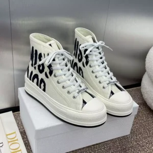 WALK'N'DIOR HIGH-TOP PLATFORM SNEAKERS WOMEN MISS DIOR EMBROIDERED WHITE – CD164