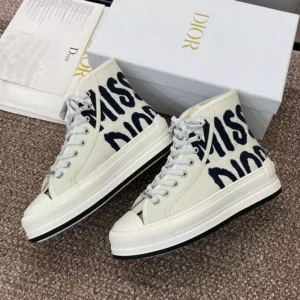 WALK'N'DIOR HIGH-TOP PLATFORM SNEAKERS WOMEN MISS DIOR EMBROIDERED WHITE – CD164