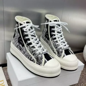 WALK'N'DIOR HIGH-TOP PLATFORM SNEAKERS WOMEN NEW YORK STATUE OF LIBERTY EMBROIDERED BLACK – CD162