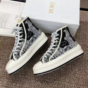 WALK'N'DIOR HIGH-TOP PLATFORM SNEAKERS WOMEN NEW YORK STATUE OF LIBERTY EMBROIDERED BLACK – CD162