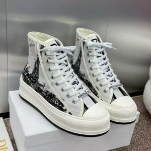 WALK'N'DIOR HIGH-TOP PLATFORM SNEAKERS WOMEN PARIS EIFFEL TOWER EMBROIDERED WHITE – CD165